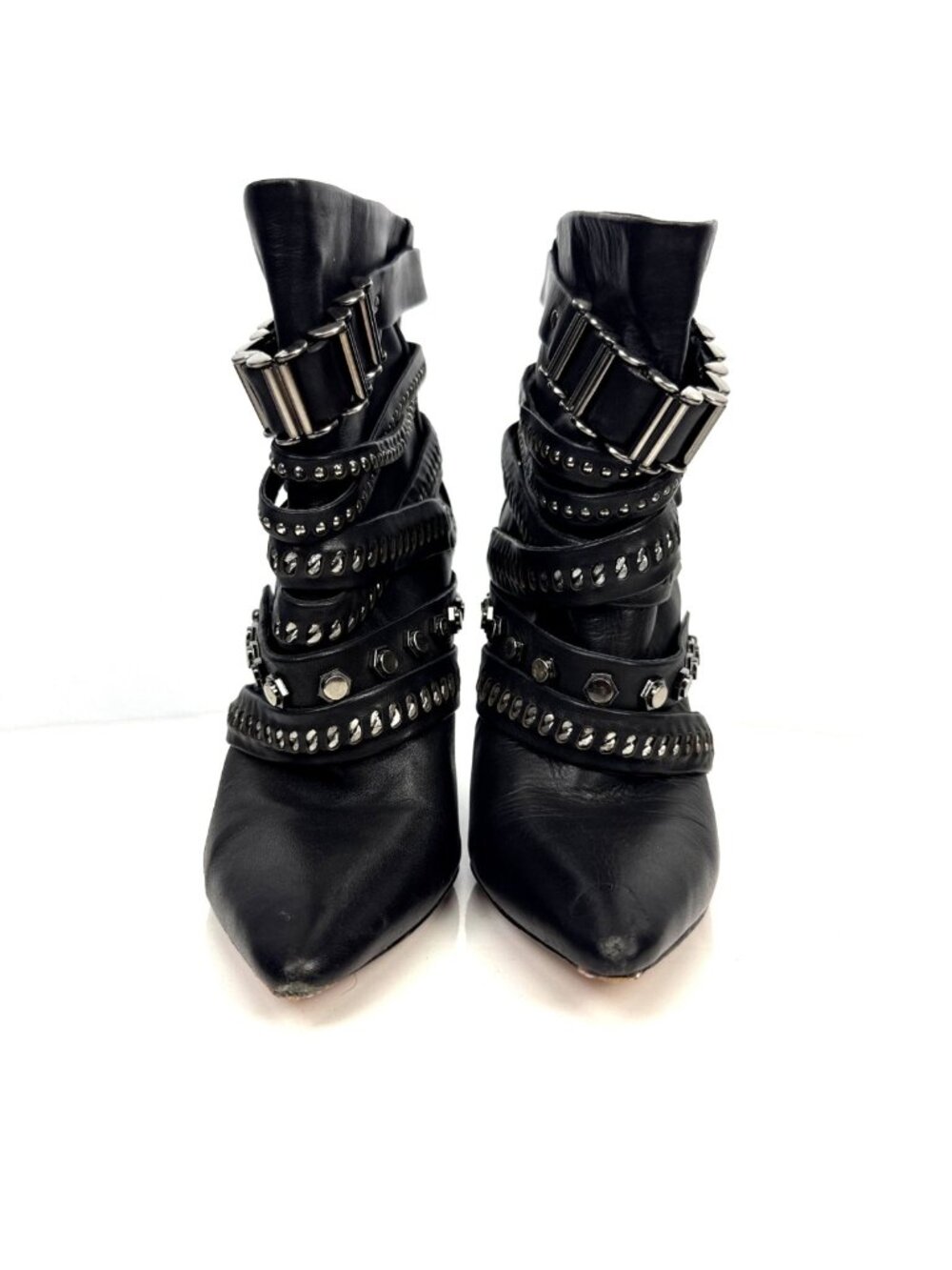 L.A.M.B. by Gwen Stefani Leather Thaker Studded Moto Wedge Ankle Boots Black 7.5 - Picture 5 of 13